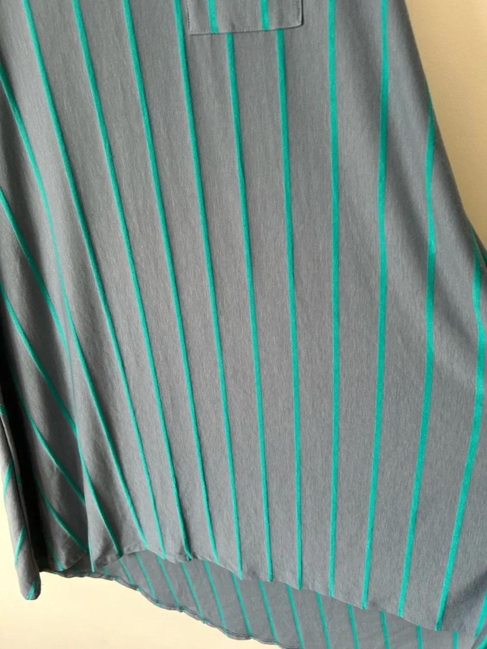 LuLaRoe Carly Gray Maxi Dress with Teal Stripe High-Low Hem - Picture 3 of 6